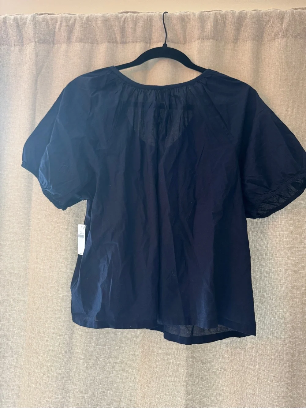 NWT Old Navy Navy Scoop-Neck Puff-Sleeve Button Blouse Size Large 100% Cotton